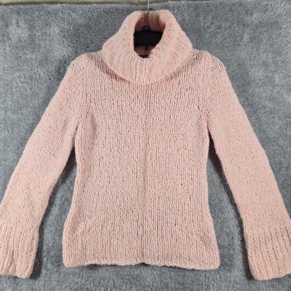 Express Handknit Pink Turtleneck Sweater Wool Blend Chunky Knit Small Vtg 90s